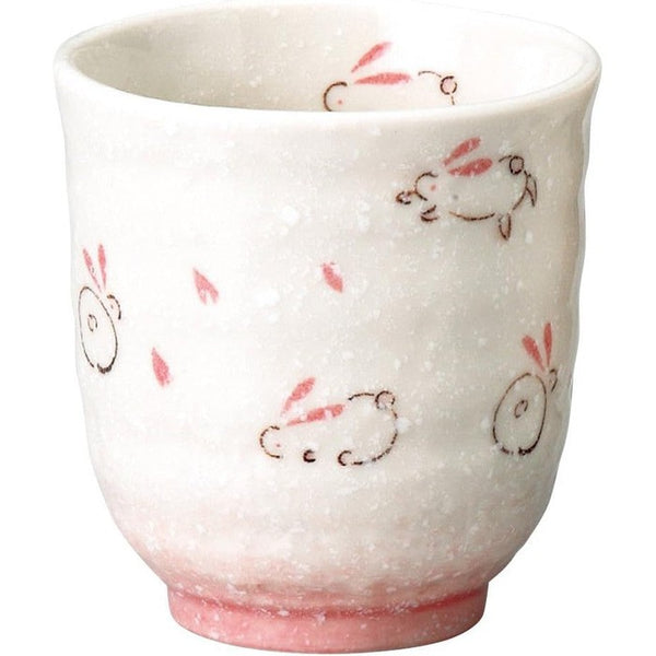 Sohou Kiln Porcelain Yunomi Teacup – Pink Hane Usagi Design