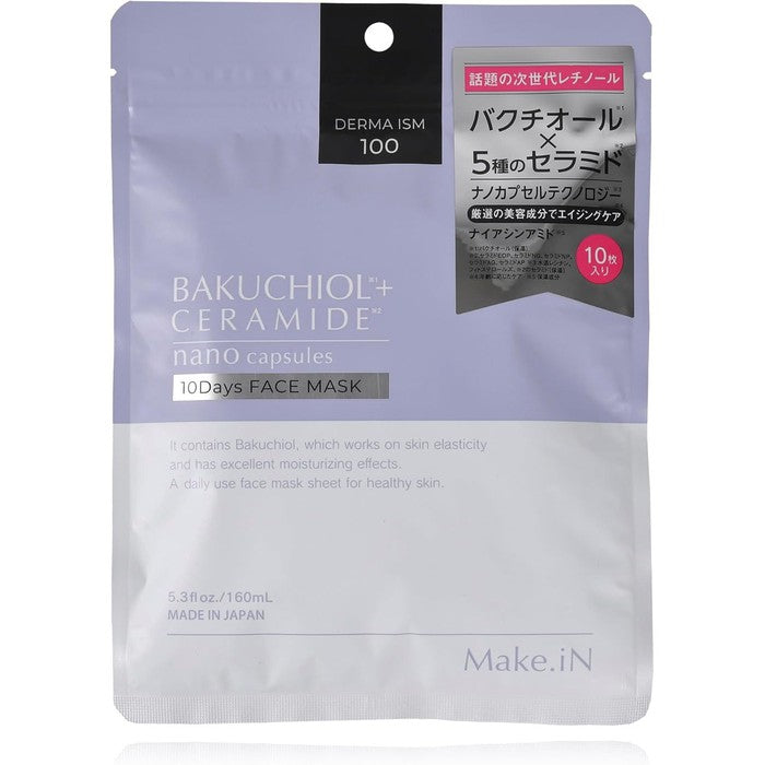 Make.iN Bakuchiol Ceramide 10 Days Face Mask | Niacinamide, CICA, Retinol, and Hydration Skincare [Alcohol-free]