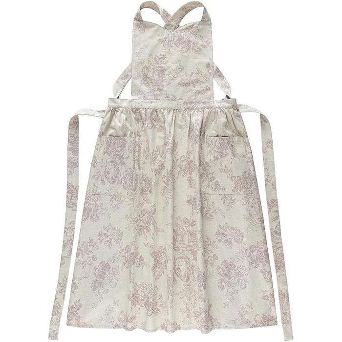 Floral Apron – Cotton Linen, Long-Length, Waterproof, H-Back Design with Pockets