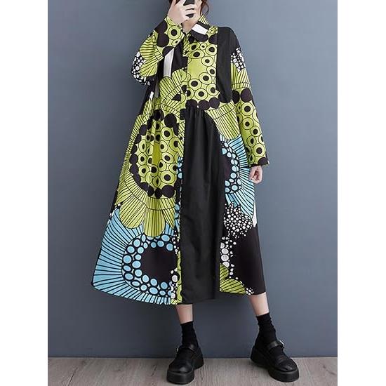 Minesam Long Shirt Dress - Flowers FREE SIZE