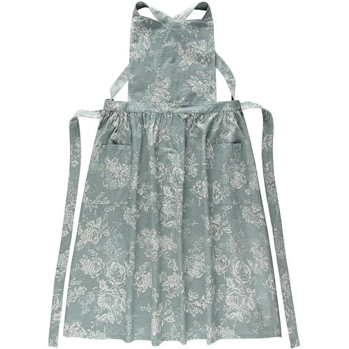 Floral Apron – Cotton Linen, Long-Length, Waterproof, H-Back Design with Pockets