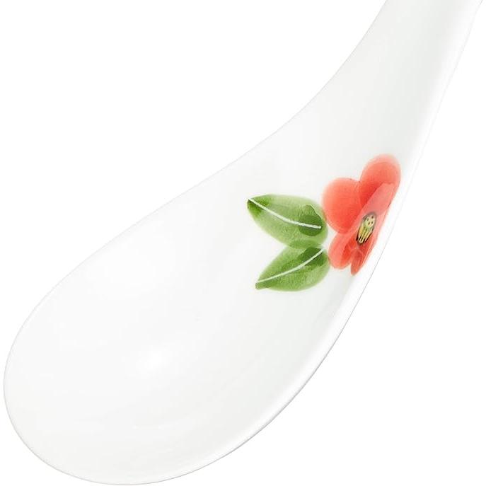Arita-yaki Hakuji Yamagama “Ultimate Renge” Ramen Spoon Red Camellia | Japanese Porcelain 16cm
