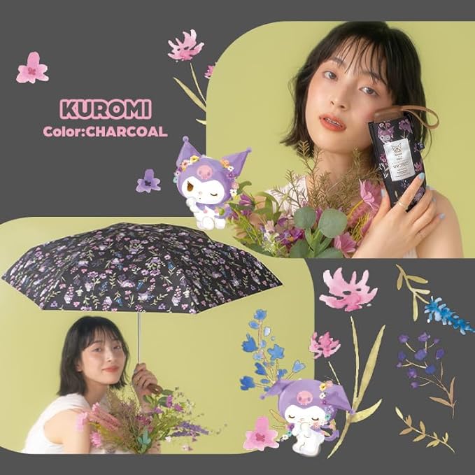 Wpc. Parasol Sanrio Characters x Wpc. Watercolor Flower Mini Saxophone (Kuromi) – Stylish & Protective Folding Umbrella