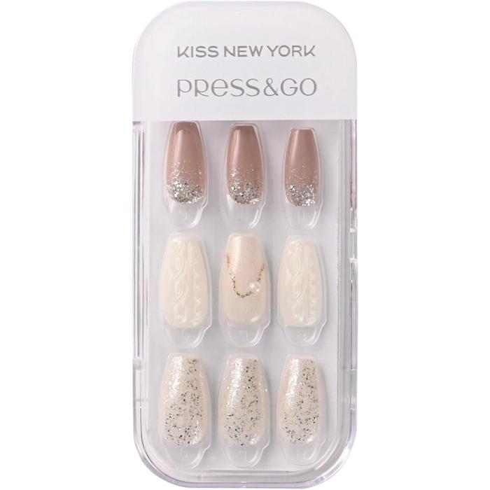 Kiss New York Official Store CPG Nail Tips – Easy One-Touch Installation, Press & Go Coffin, (CPG) 30 Pieces