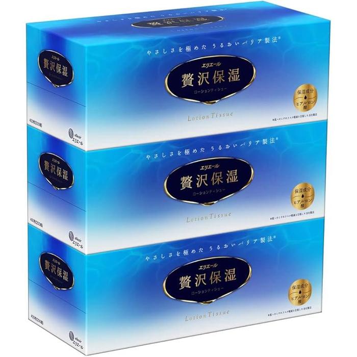 Elleair Moisturizing Tissues Luxury Soft 200 Pairs × 3 Boxes (100% Pulp) – Made in Japan