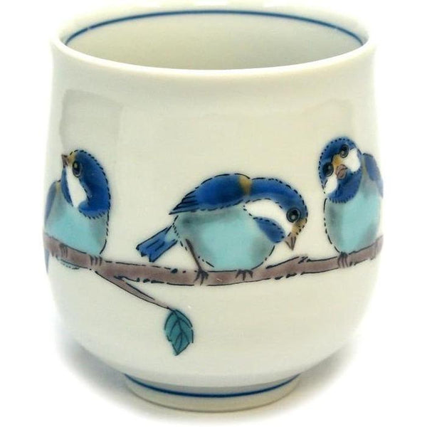 Kutani Ware Yunomi Tea Cup – Mountain Sparrow Design | Wazano Kura Japanese Porcelain