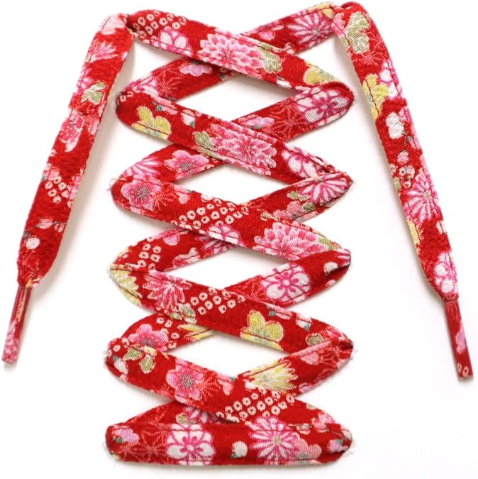 COCOLUCK Japanese Chirimen Shoelaces – 117cm Flat Laces for 5–6 Hole Sneakers, Stylish & Colorful, Souvenir Grand Prix Winner