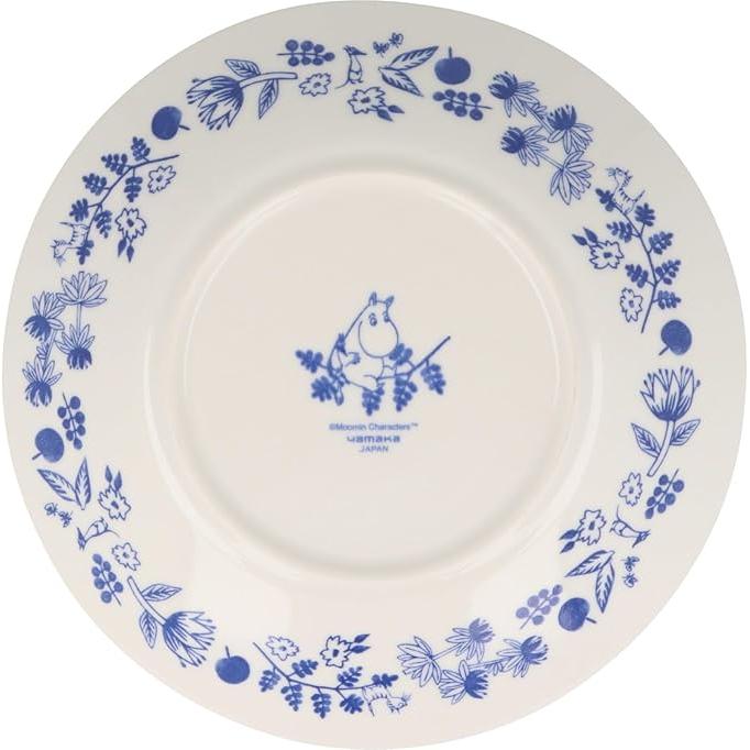 Moomin Blue Flora Plate 22 cm – Cobana Small Flower | Yamaka Japan (Ceramic, Microwave & Dishwasher Safe)