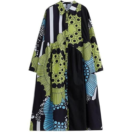 Minesam Long Shirt Dress - Flowers FREE SIZE