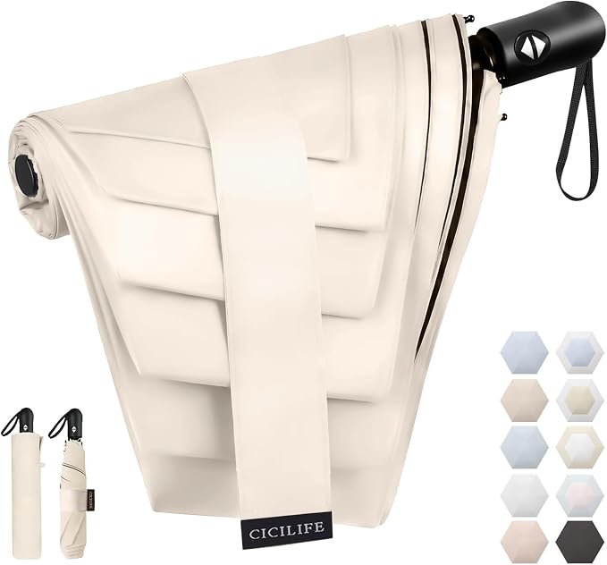 CICIBELLA Folding UV Parasol – 100% UV Protection, Full Blackout, Auto Open/Close