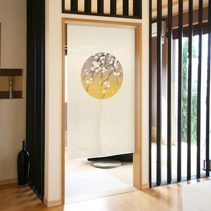 Ichimatsu Lace Sakura Circle Window Noren Curtain 85 × 150 cm