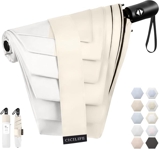 CICIBELLA Folding UV Parasol – 100% UV Protection, Full Blackout, Auto Open/Close