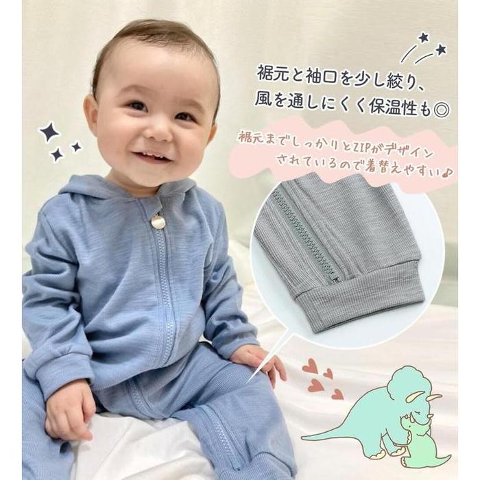 MarineBlue Dinosaur Baby Romper – Long Sleeve Cotton Coverall (Unisex, 60–90 cm)