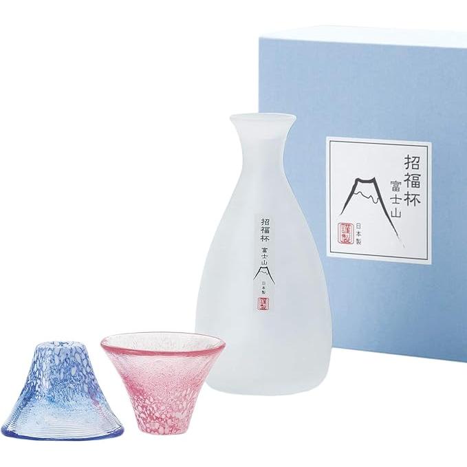 Mt. Fuji Cold Sake Set – Handmade Glass Sake Bottle & Cups | Good Fortune Design, Gift Boxed, Made in Japan