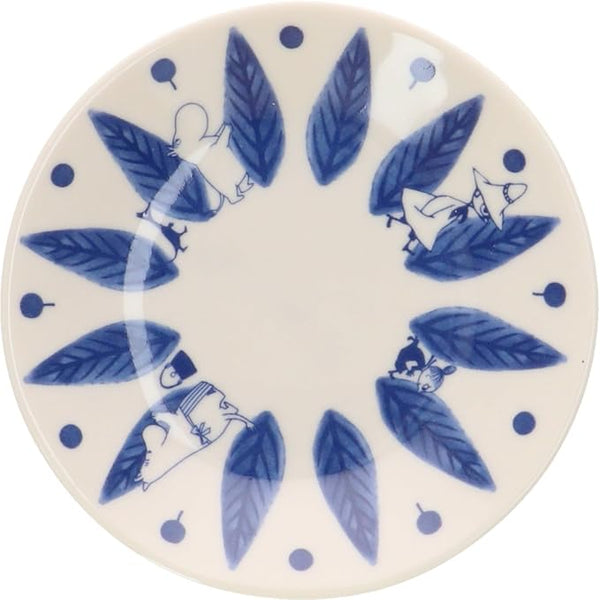 Moomin Blue Flora 13 cm Ceramic Plate – Leaf Design | Yamaka Japan (Microwave & Dishwasher Safe)