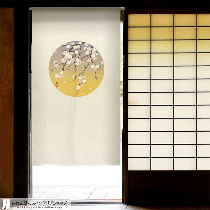 Ichimatsu Lace Sakura Circle Window Noren Curtain 85 × 150 cm