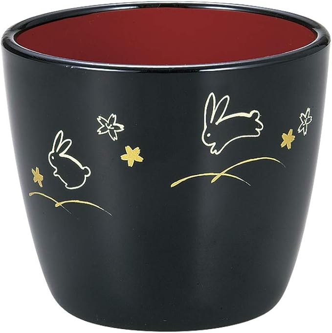 Miyamoto Sangyo Dream Rabbit Soba Inokuchi Bowl 240ml | Japanese Noodle Sauce Cup, Black, Microwave & Dishwasher Safe
