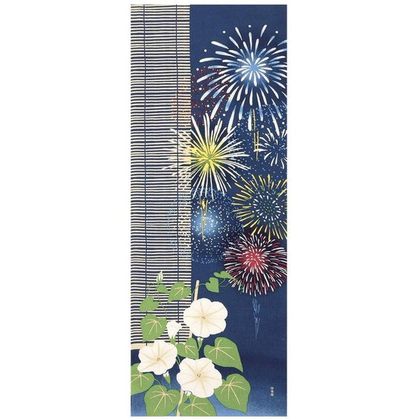 Tenugui towel with Hamamonyou (Asagao and Hanabi) - (100% cotton)