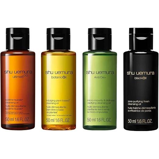 Shu Uemura Cleansing Oil Starter Kit – 4 x 50ml Trial Sizes | Supreme Beauty, Black, A/O+ Radiance, Botanic [Alcohol-free]
