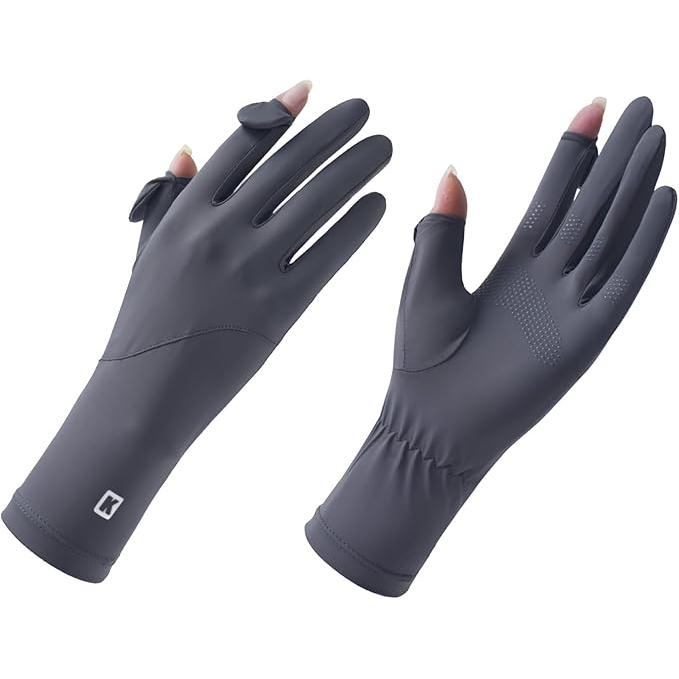 [PALAME] Women's UV Protection Gloves – Cloud-Like Ice Silk, UPF50+ Cooling Comfort [25cm, Fingerless, Smartphone-Compatible]