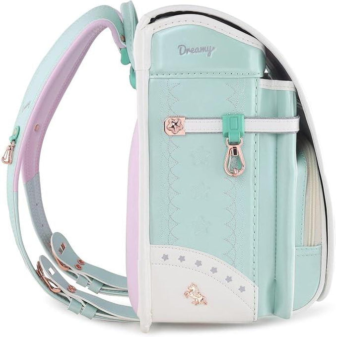 Mochila Escolar Randoseru Coulomb Unicorn Japonesa para Niñas – Acabado Perla, Compatible con A4