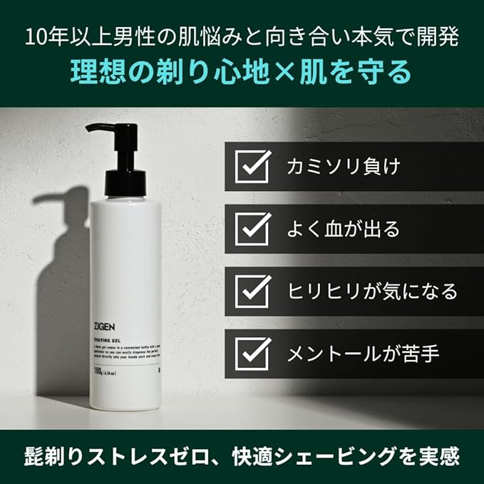 ZIGEN Shaving Gel 180 g – Alcohol-Free Transparent Shave Gel for Sensitive Skin [Alcohol-free]