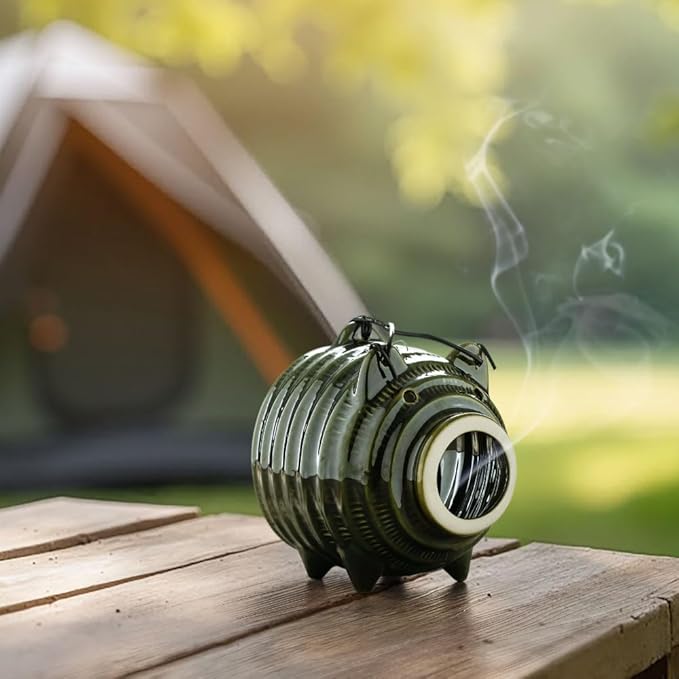 Banko Ware Mosquito Pig Coil Holder Oribe Green | Japanese Ceramic Mosquito Repellent Incense Burner
