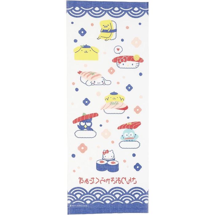 Marushin Sanrio Characters Tenugui Towel – Everyone with Sushi 34×90cm, 100% Cotton Made in Japan