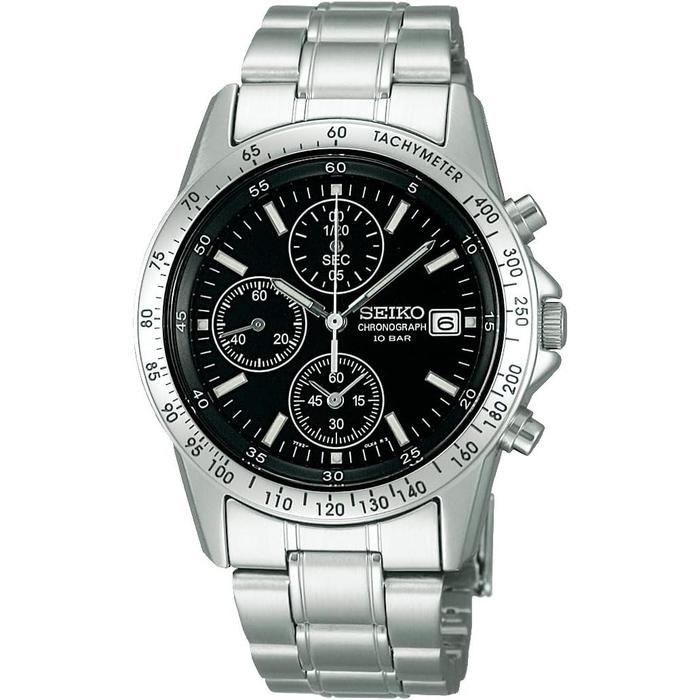 Seiko Selection SBTQ041 Men’s Quartz Chronograph Watch – Stainless Steel Black Dial 100m Water Resistant