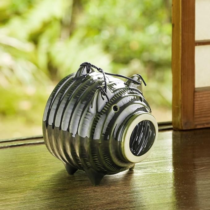 Banko Ware Mosquito Pig Coil Holder Oribe Green | Japanese Ceramic Mosquito Repellent Incense Burner