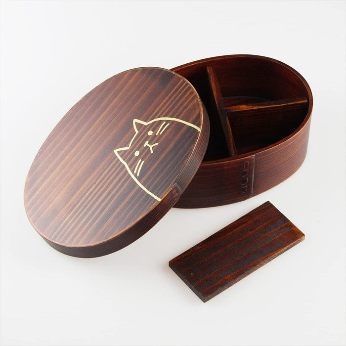 Fujishiro Kogei Oval Magewappa Bento Box – Neko Design, Lacquer Finish