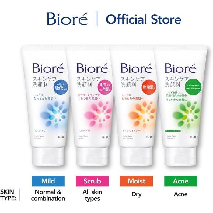 Bioré Skincare Facial Cleanser Scrub In – Japanese Face Wash with Exfoliating Scrub 130g (Non Alcohol)