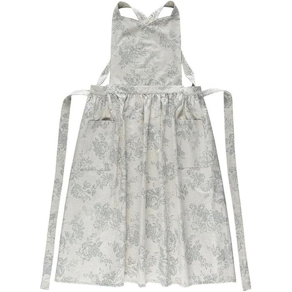 Floral Apron – Cotton Linen, Long-Length, Waterproof, H-Back Design with Pockets