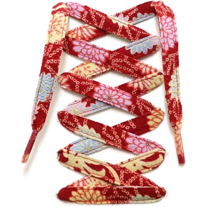 COCOLUCK Japanese Chirimen Shoelaces – 117cm Flat Laces for 5–6 Hole Sneakers, Stylish & Colorful, Souvenir Grand Prix Winner