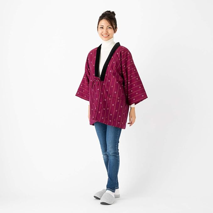 Women’s Kurume Hanten | Handmade Padded Slip-On Robe | Traditional Japanese Indoor Jacket