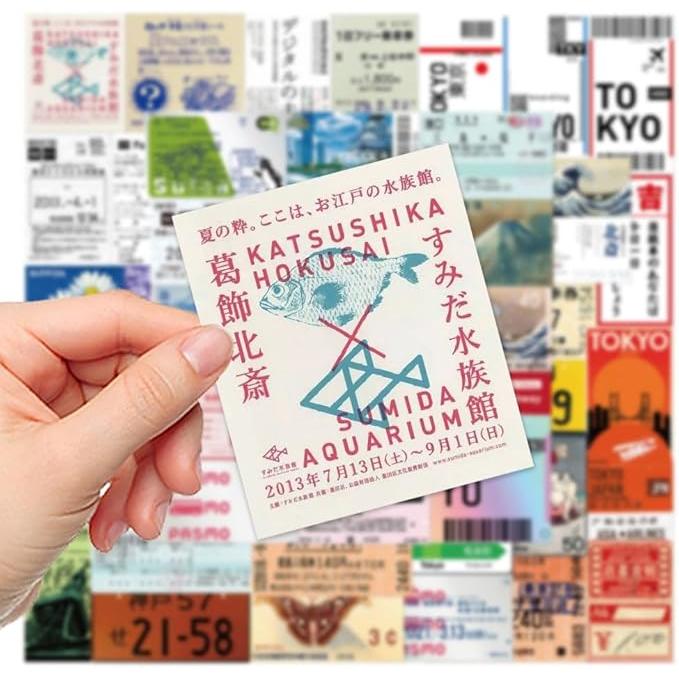 60-Piece Japan Ticket & Boarding Pass Sticker Set – Stylish Waterproof Stickers for Suitcases, Phones, Bottles & More