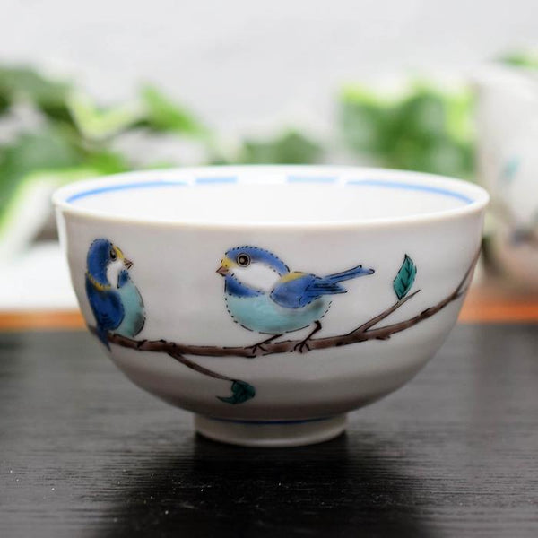 Wazano Kura Kutani Ware Rice Bowl – “Mountain Sparrow” Japanese Porcelain