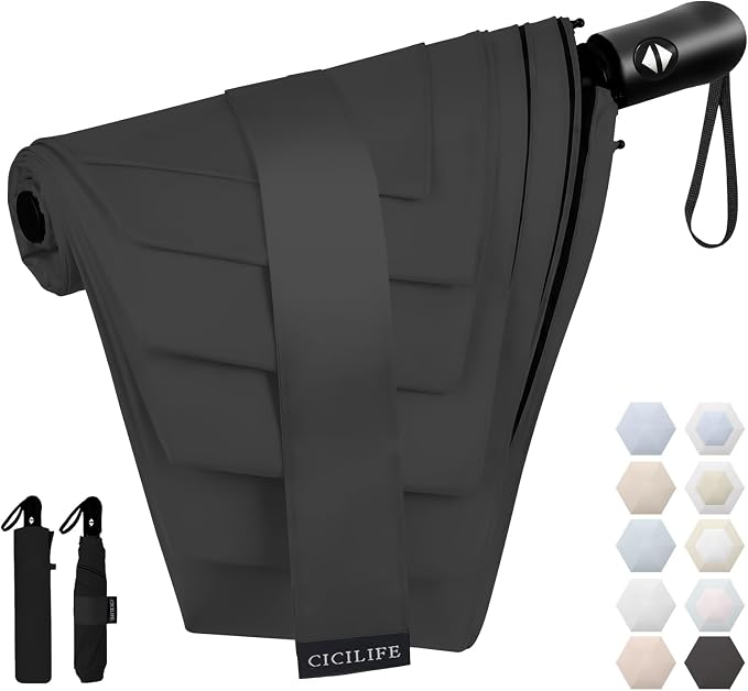 CICIBELLA Folding UV Parasol – 100% UV Protection, Full Blackout, Auto Open/Close