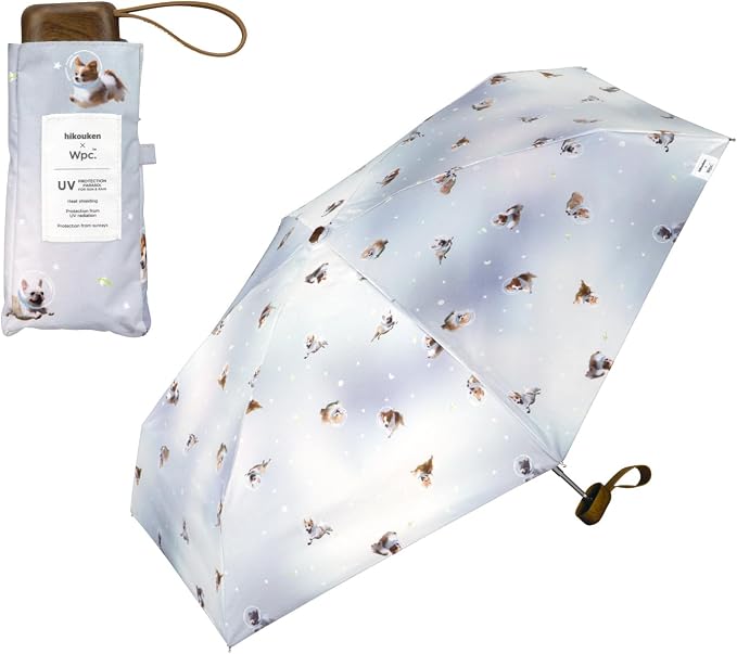 Flying Dog/Astonaut Dog × Wpc. Compact Folding UV Parasol – Sax Blue, 100% Light Blocking, UPF50+