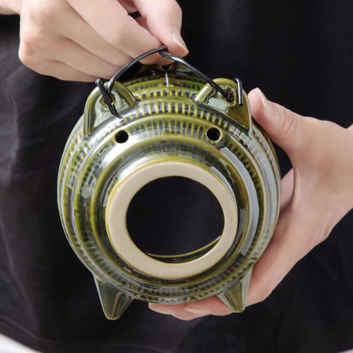 Banko Ware Mosquito Pig Coil Holder Oribe Green | Japanese Ceramic Mosquito Repellent Incense Burner