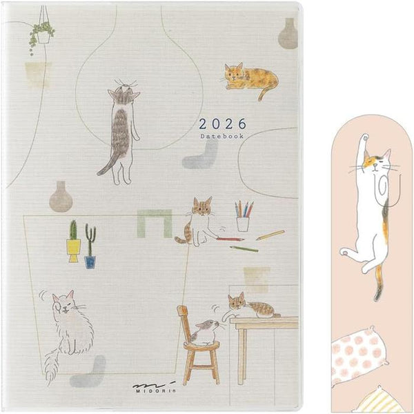MIDORI Pocket Diary 2026 A6 Weekly – Limited Edition Cat Design with Bookmark