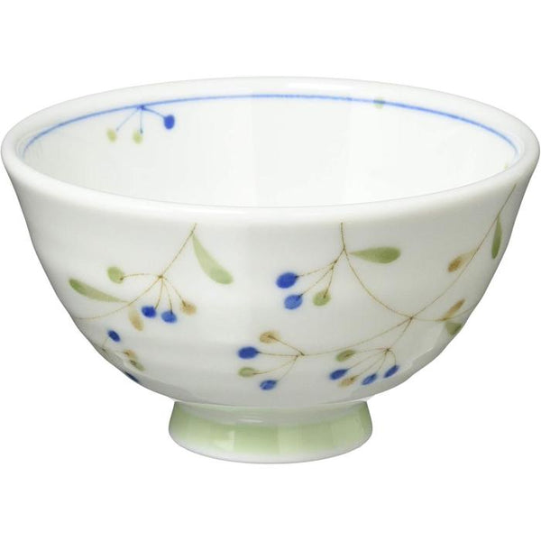 Mino Ware Lightweight Rice Bowl – Blue Kinomi Nut Design