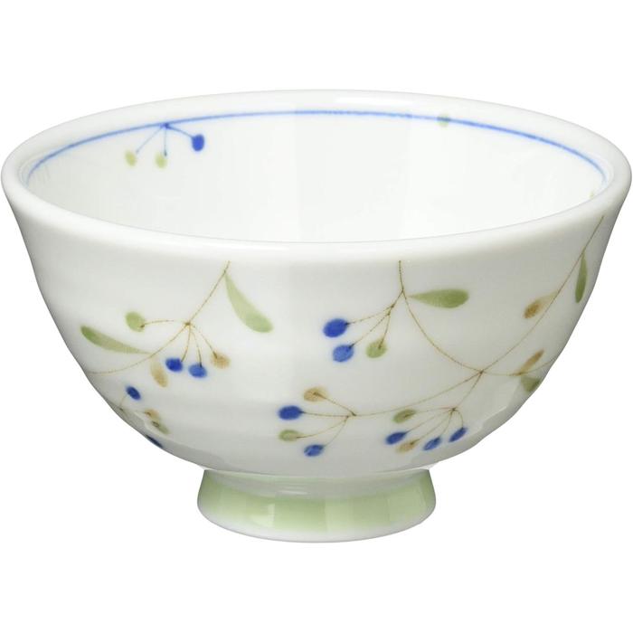 Mino Ware Lightweight Rice Bowl – Blue Kinomi Nut Design
