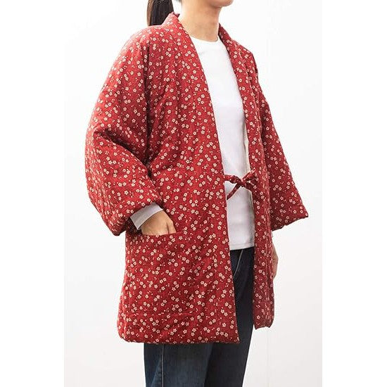 Watanosato Women’s Cotton-Padded Hanten Jacket – Small Floral Print