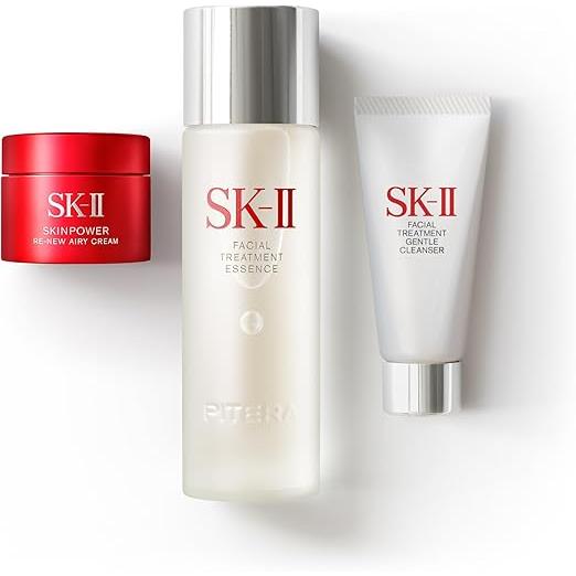 SK-II Pitera™ Youth Essential Set (Renew Edition) – Facial Treatment Essence 75mL, Gentle Cleanser 20g & Moisturizing Cream 15g | Brightening, Hydrating & Anti-Aging Starter Kit［Alcohol-free]