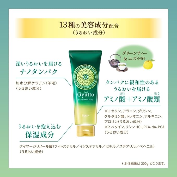Gyutto Corset Hair Mask 200 g — Damage Repair & Frizz Control Treatment [Alcohol-free]