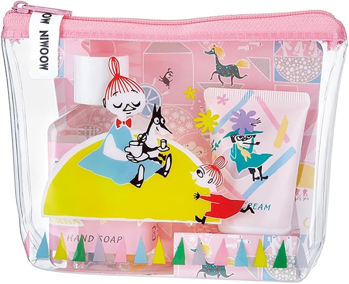 Moomin Clear Pouch Set with Mini Hand Soap & Hand Cream – Rose Scent [Alcohol-free]