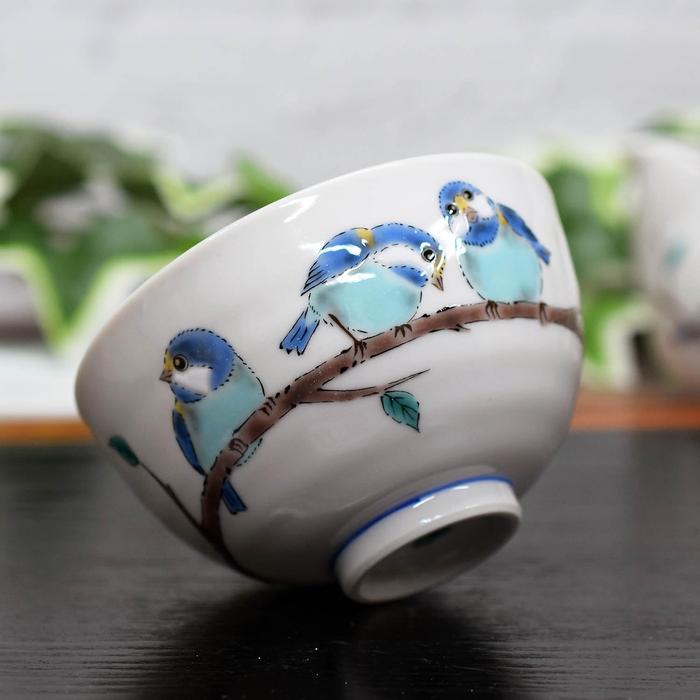 Wazano Kura Kutani Ware Rice Bowl – “Mountain Sparrow” Japanese Porcelain