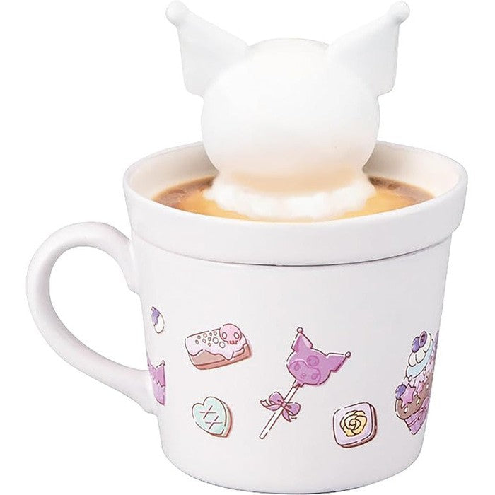 Sanrio SAN4551-4 Latte Art Kuromi 3D Mug with Lid, Approx. 8.1 fl oz (230 ml), Approx. 4.7 x 5.1 inches (12 x 13 cm) [Preorder -October 31]