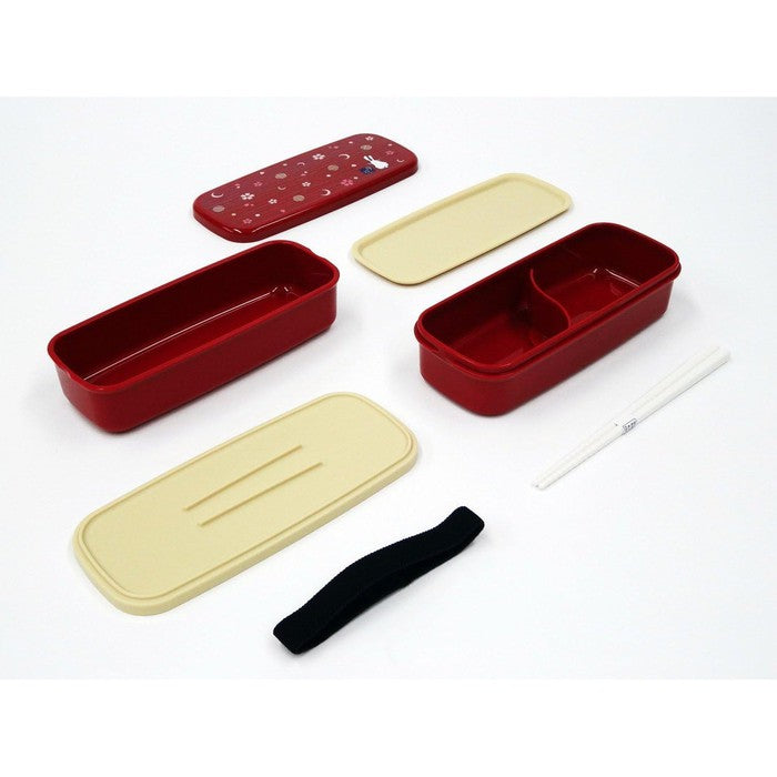 OSK Gekka Two-Tier Lunch Box Set – 640ml Bento Box with Divider, Chopsticks, and Drawstring Bag